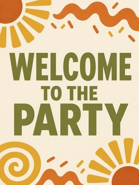 Welcome sign in the Retro Sun Geometric 75th Birthday design