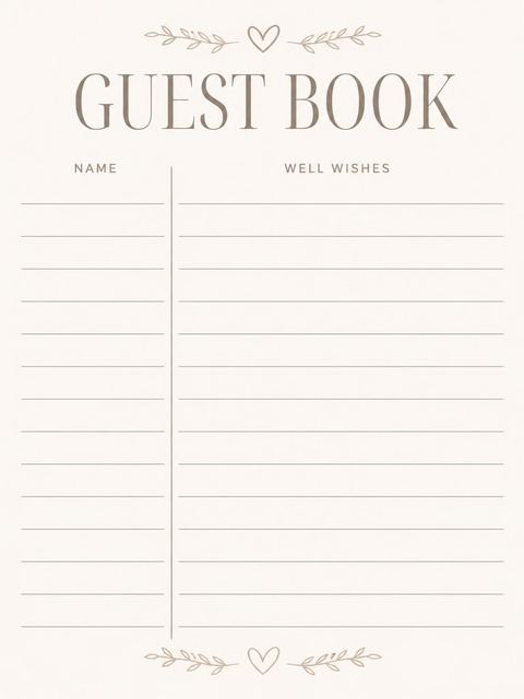 Guest sign-in sheet in the Cream Brown Script 2nd Birthday Invitation design