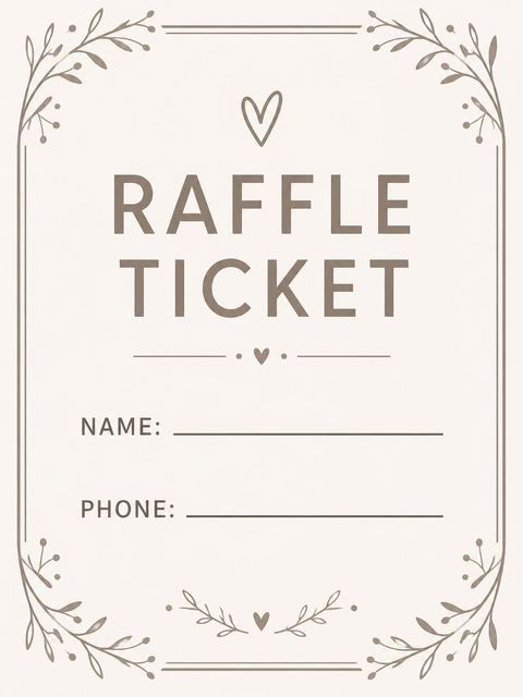 Raffle ticket in the Cream Brown Script 2nd Birthday Invitation design