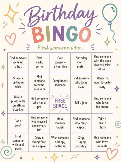 Bingo grid in the Colorful Doodle Motif 9th Birthday design