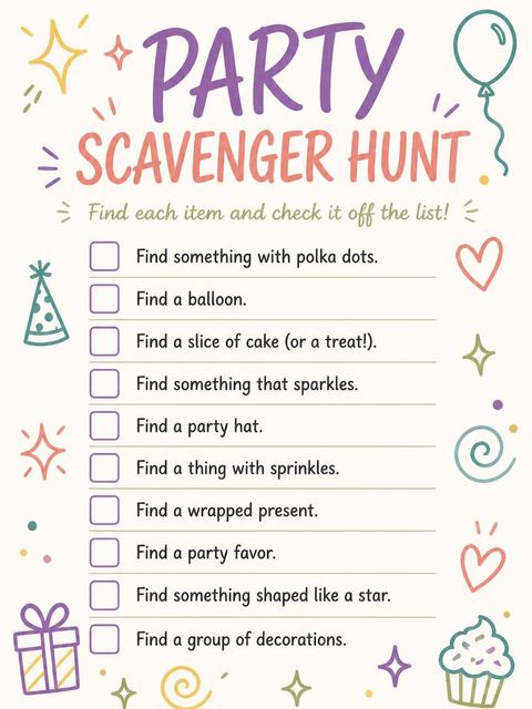 Scavenger hunt in the Colorful Doodle Motif 9th Birthday design