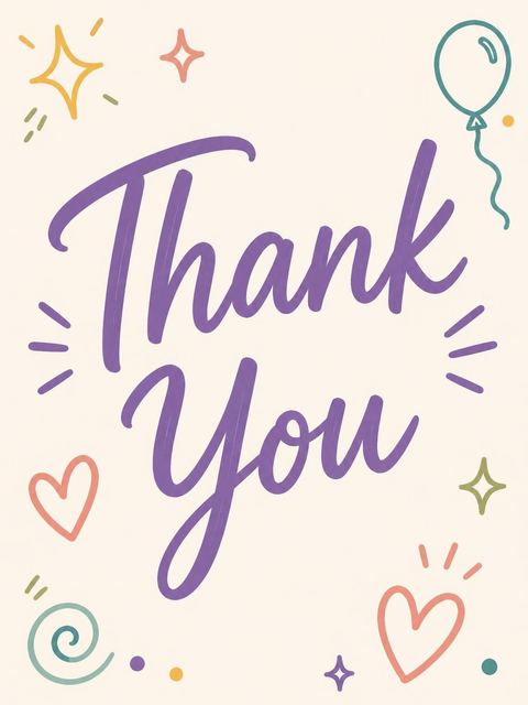 Thank-you flat in the Colorful Doodle Motif 9th Birthday design