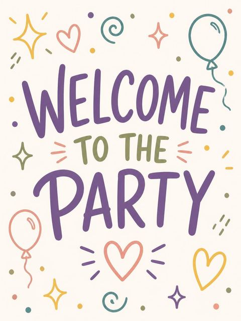 Welcome sign in the Colorful Doodle Motif 9th Birthday design
