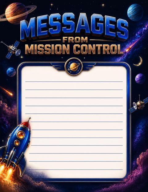 Wishes page in the 3D Rocket Ship Space 10th Birthday design