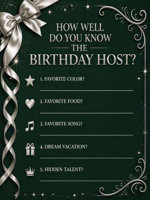 Couples trivia card in the Silver Ribbon Forest Green 30th Birthday design