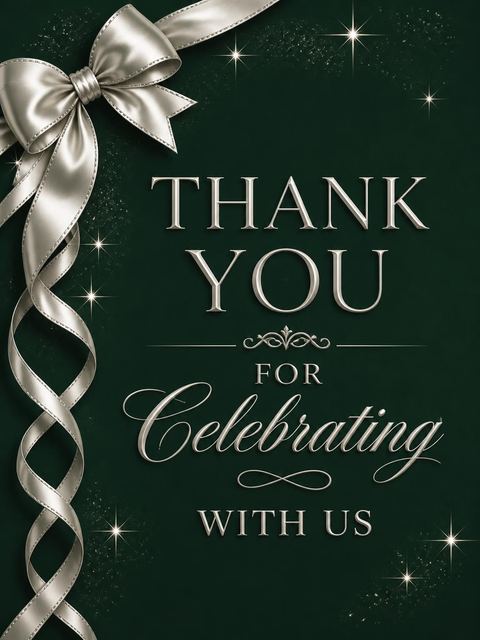 Thank-you flat in the Silver Ribbon Forest Green 30th Birthday design