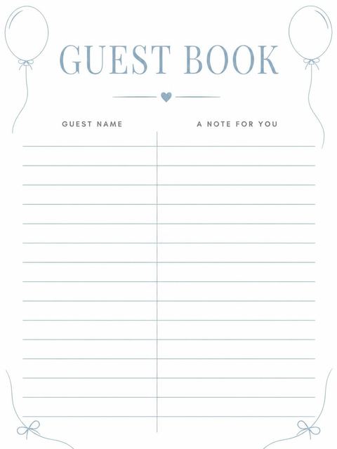 Guest sign-in sheet in the Dusty Blue Line-Art Balloon Shower design