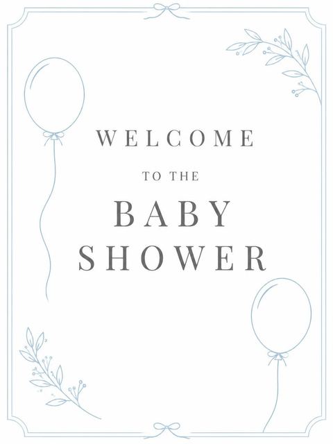 Welcome sign in the Dusty Blue Line-Art Balloon Shower design