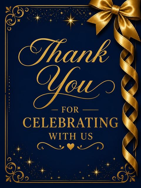 Thank-you flat in the Navy and Gold Ribbon 20th Birthday design