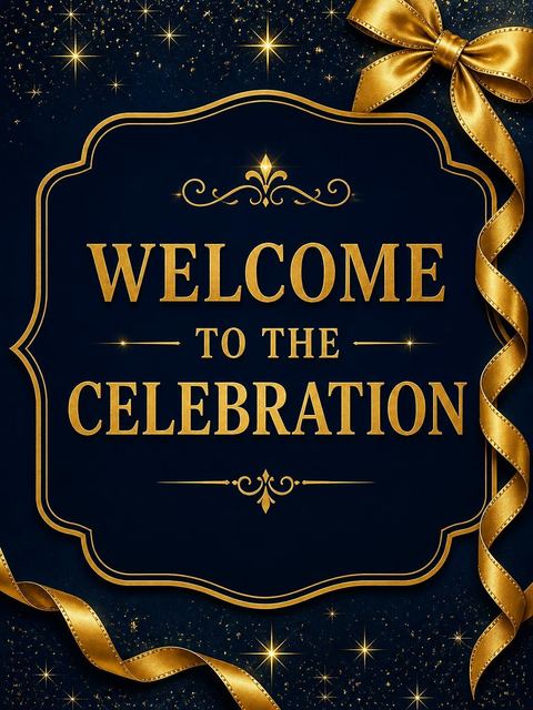 Welcome sign in the Navy and Gold Ribbon 20th Birthday design