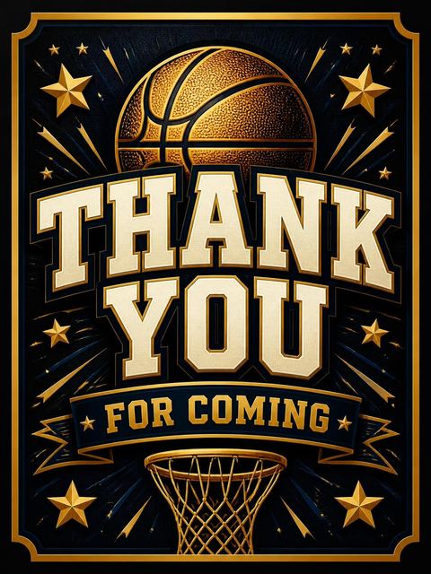 Thank-you flat in the Championship Court Basketball Birthday Invitation design