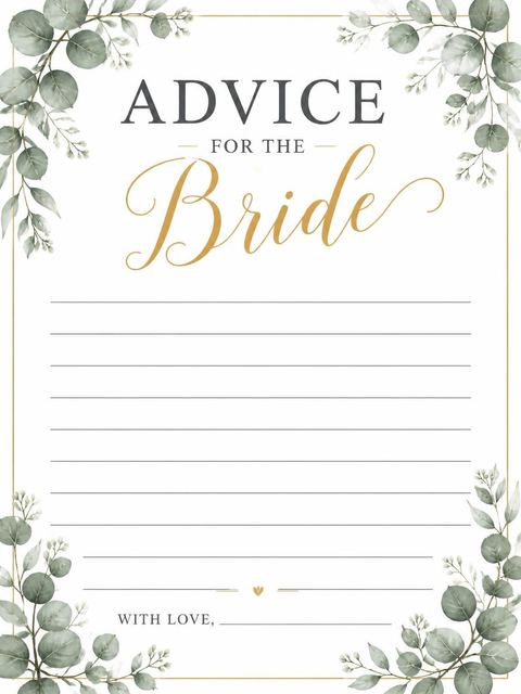Advice card in the Watercolor Eucalyptus Gold Bridal Shower design