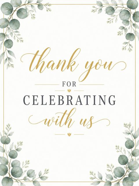 Thank-you flat in the Watercolor Eucalyptus Gold Bridal Shower design