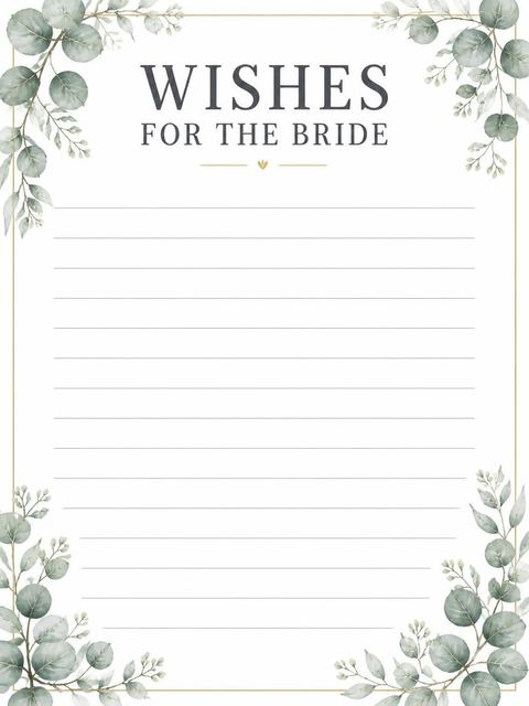 Wishes page in the Watercolor Eucalyptus Gold Bridal Shower design
