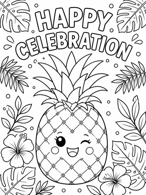 Coloring sheet in the Watercolor Pineapple Tropical 4th Birthday Invitation design