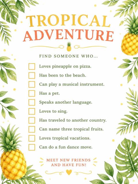 Scavenger hunt in the Watercolor Pineapple Tropical 4th Birthday Invitation design