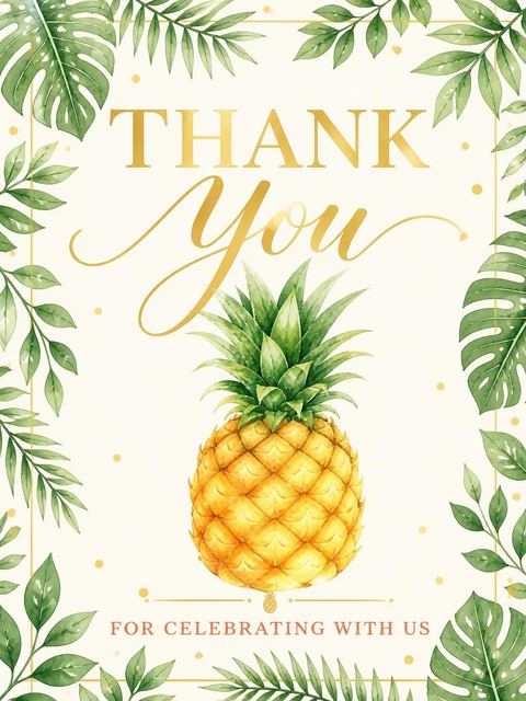Thank-you flat in the Watercolor Pineapple Tropical 4th Birthday Invitation design