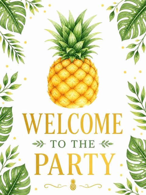 Welcome sign in the Watercolor Pineapple Tropical 4th Birthday Invitation design
