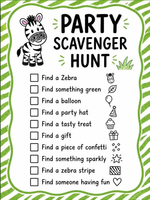 Scavenger hunt in the Crayon Zebra Motif 3rd Birthday design