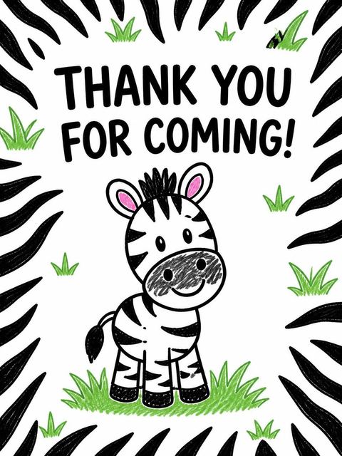 Thank-you flat in the Crayon Zebra Motif 3rd Birthday design