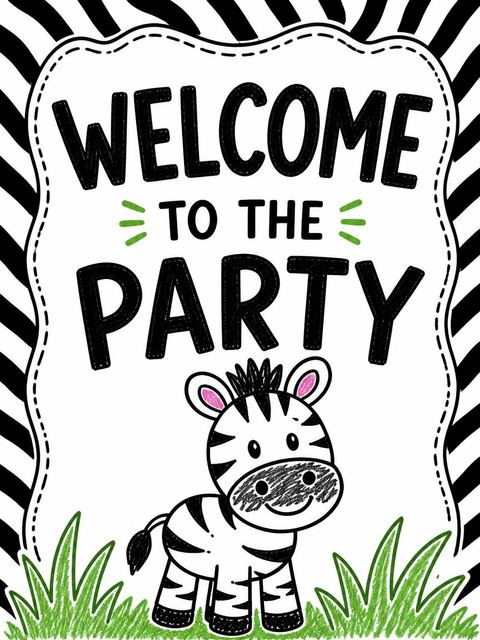 Welcome sign in the Crayon Zebra Motif 3rd Birthday design