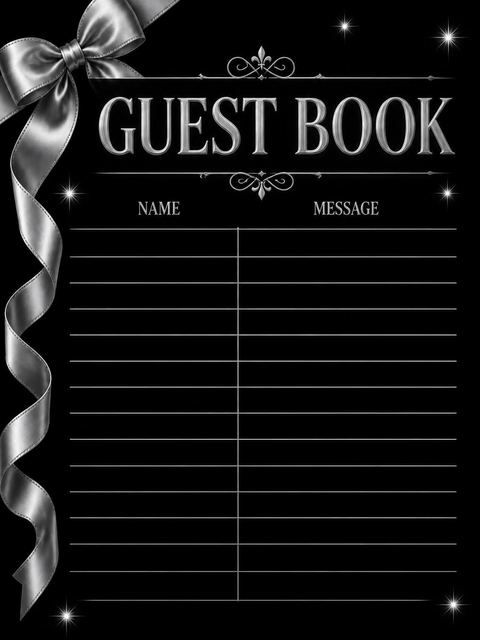 Guest sign-in sheet in the Silver Ribbon Black 20th Birthday Invitation design