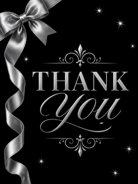 Thank-you flat in the Silver Ribbon Black 20th Birthday Invitation design