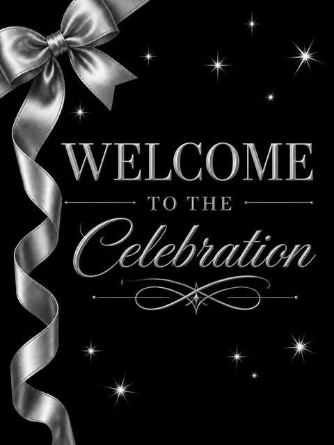 Welcome sign in the Silver Ribbon Black 20th Birthday Invitation design