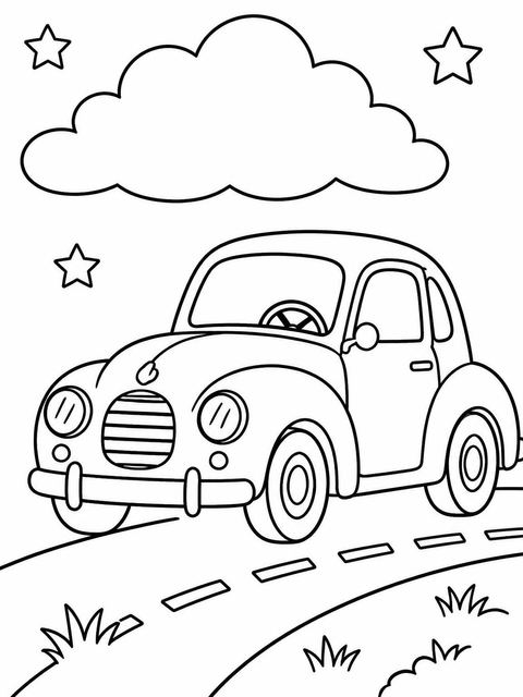 Coloring sheet in the Retro Yellow Car First Birthday design