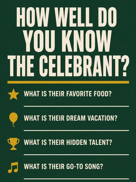 Couples trivia card in the Forest Green Gold Milestone Birthday design