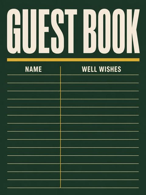Guest sign-in sheet in the Forest Green Gold Milestone Birthday design