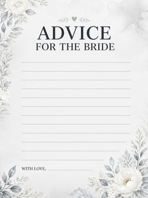 Advice card in the Grey Watercolor Mannequin Bridal Shower design