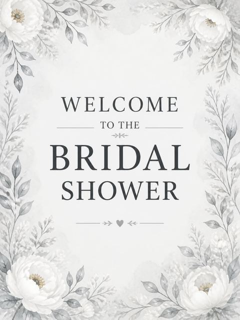 Welcome sign in the Grey Watercolor Mannequin Bridal Shower design