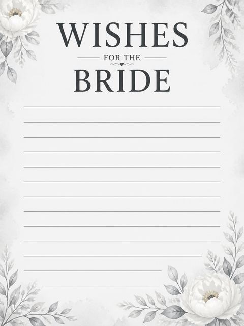 Wishes page in the Grey Watercolor Mannequin Bridal Shower design