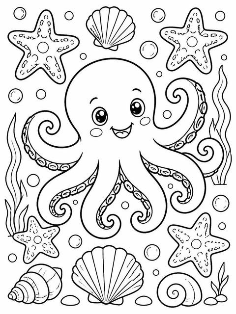 Coloring sheet in the Watercolor Octopus Nautical 3rd Birthday design