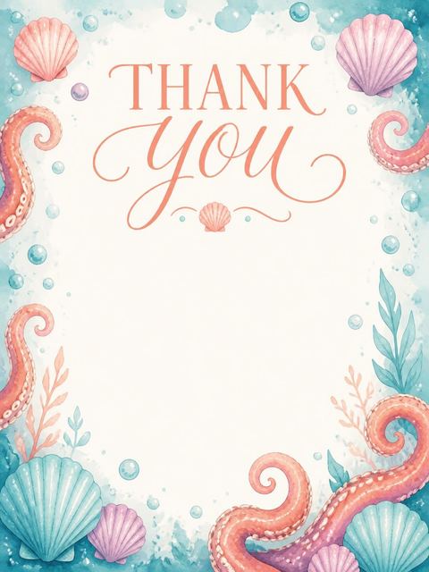 Thank-you flat in the Watercolor Octopus Nautical 3rd Birthday design