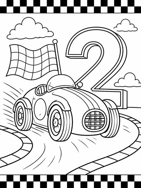 Coloring sheet in the Red Watercolor Race Car 2nd Birthday design