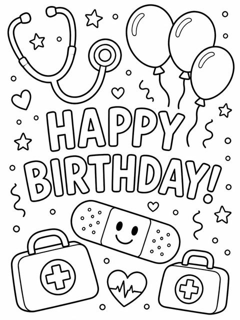 Coloring sheet in the Crayon Medical Motif 3rd Birthday Invitation design