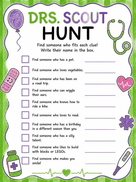 Scavenger hunt in the Crayon Medical Motif 3rd Birthday Invitation design