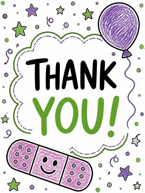 Thank-you flat in the Crayon Medical Motif 3rd Birthday Invitation design
