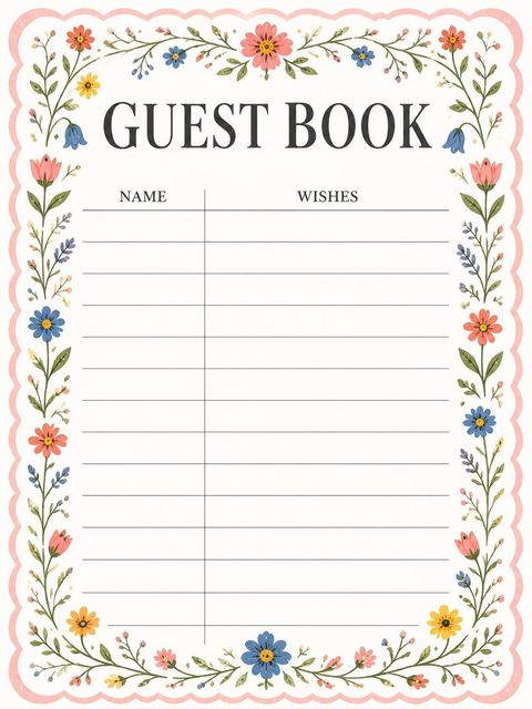 Guest sign-in sheet in the Cream Wildflower Folk-Art 21st Birthday design