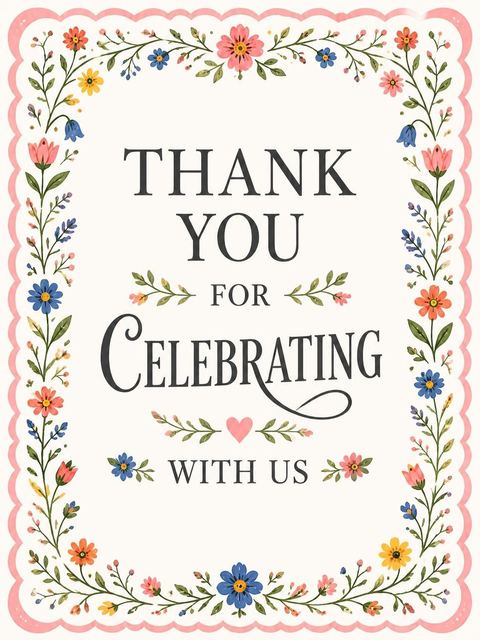 Thank-you flat in the Cream Wildflower Folk-Art 21st Birthday design