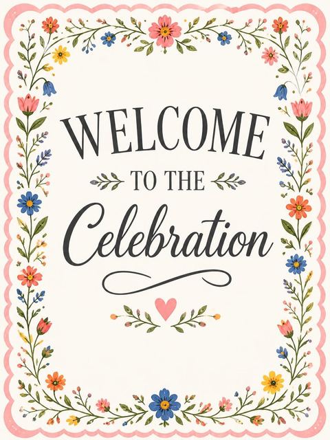 Welcome sign in the Cream Wildflower Folk-Art 21st Birthday design
