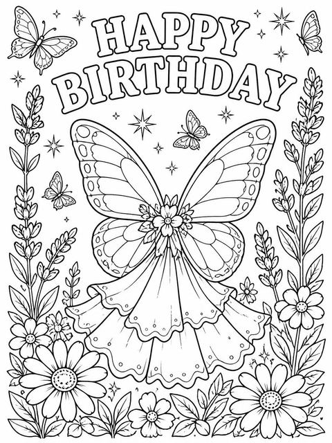 Coloring sheet in the Lavender Butterfly Fairy 3rd Birthday design