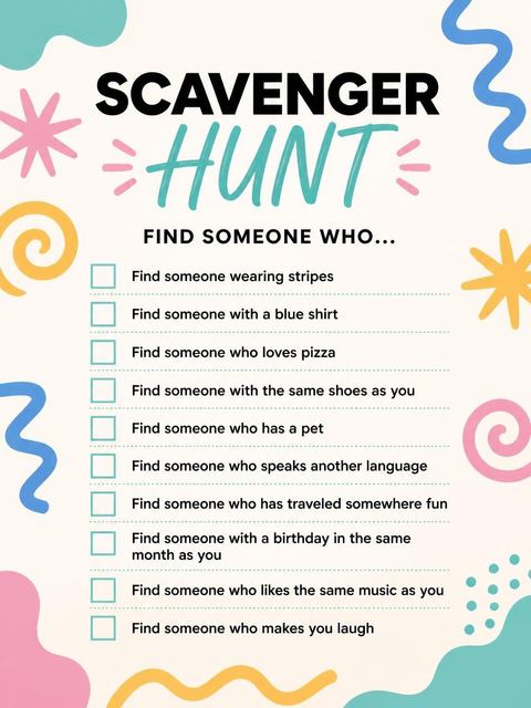Scavenger hunt in the Cream Doodle Modern 7th Birthday Invitation design