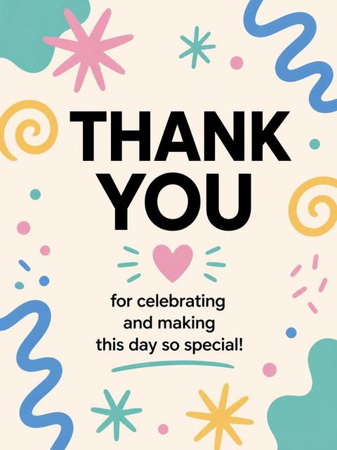 Thank-you flat in the Cream Doodle Modern 7th Birthday Invitation design