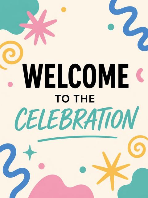 Welcome sign in the Cream Doodle Modern 7th Birthday Invitation design