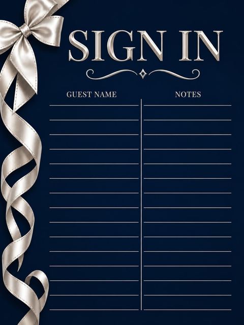Guest sign-in sheet in the Elegant Navy 20th Birthday Invitation design