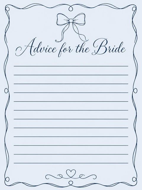 Advice card in the Navy Ribbon Sketch Bridal Shower design