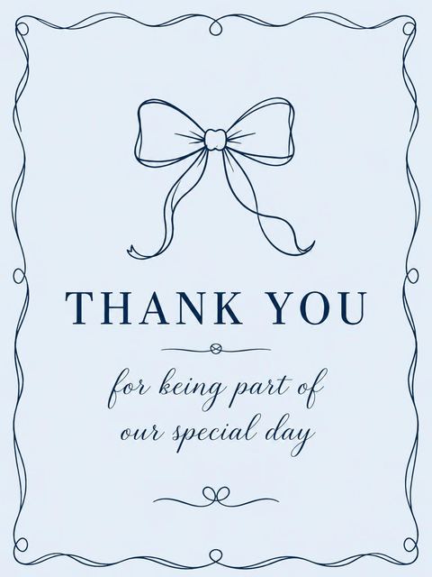 Thank-you flat in the Navy Ribbon Sketch Bridal Shower design